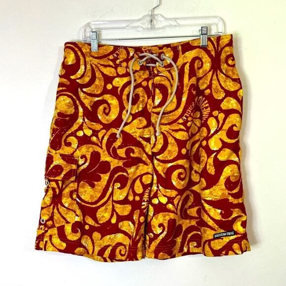 Vintage American Eagle Outfitters Red Yellow Patterned Swim Trunks Men's Size 33 - Picture 1 of 8